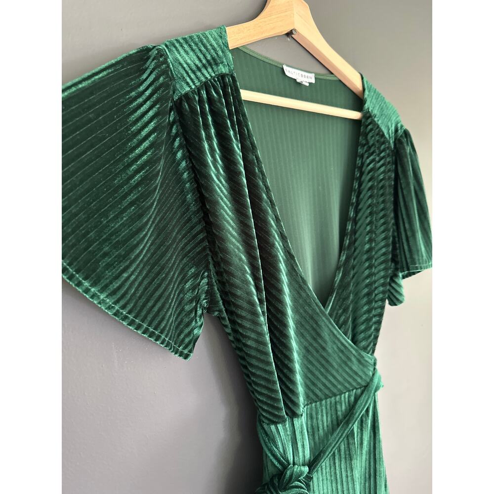 Baltic Born Andi Ribbed Emerald Green Midi Wrap Dress Size Large - Picture 7 of 12